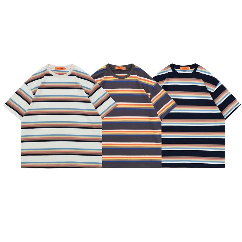 Summer 2022 new striped loose T-shirt round neck pullover casual short sleeve wholesaler