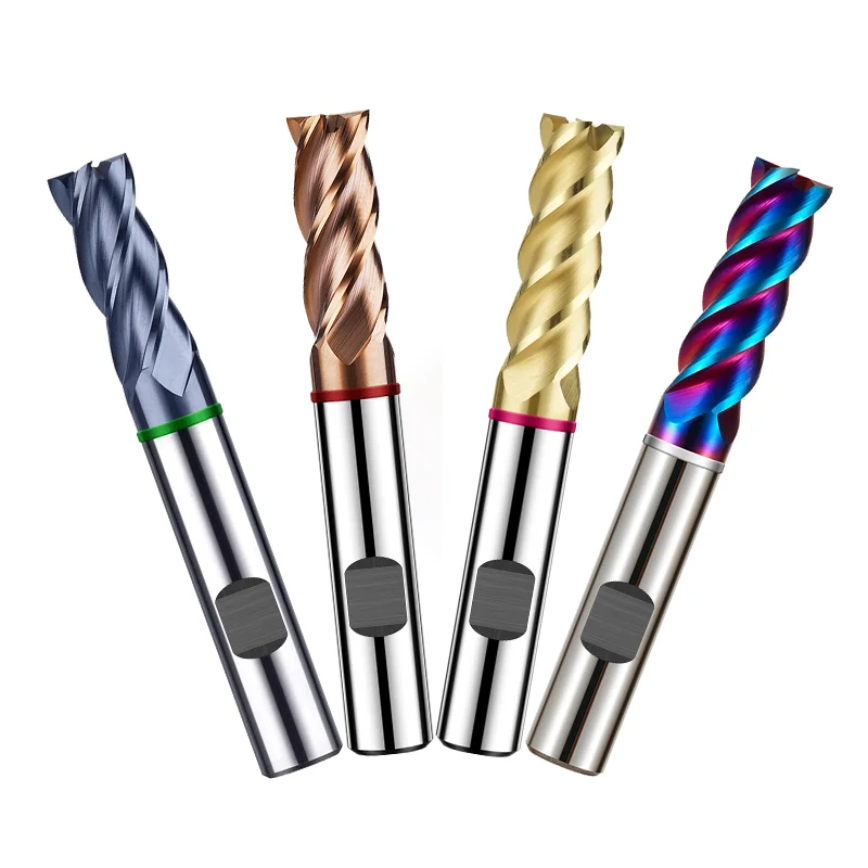 Azzkor Color Ring Hrc 50 55 60 70 Solid Carbide 4 Flute Weldon Shank Flat End Mill CNC Milling Cutters For Metal