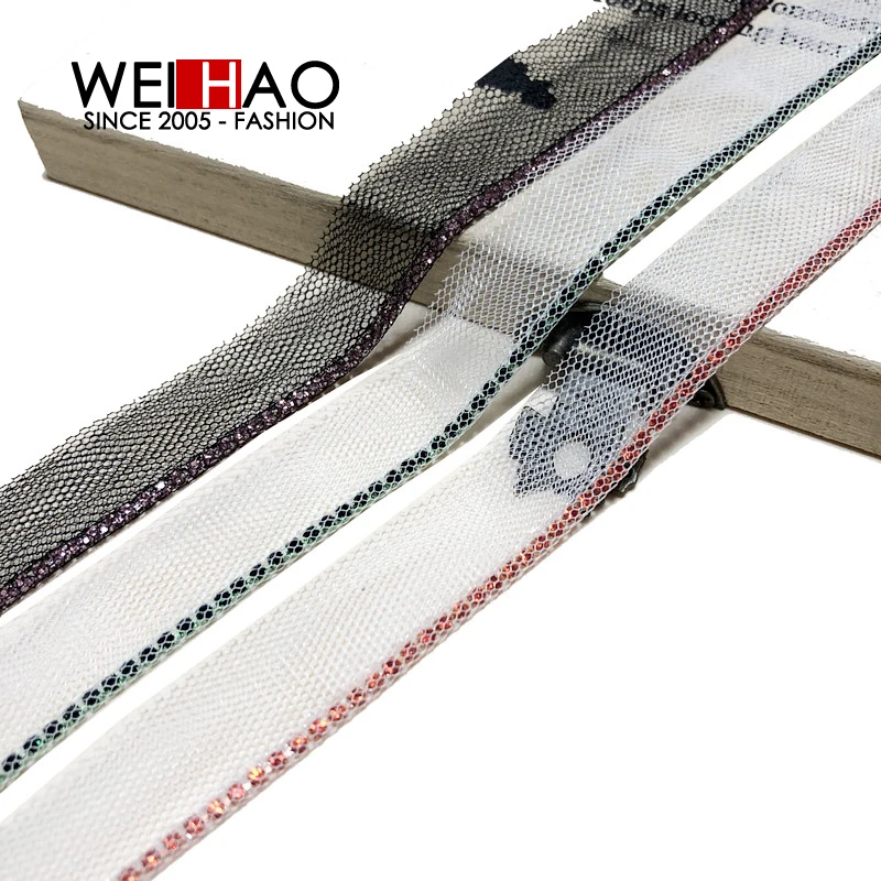 Drill chain wrapped mesh lace tape copper bottom rhinestones chain bar code organza  ear drill chain webbing shoes a