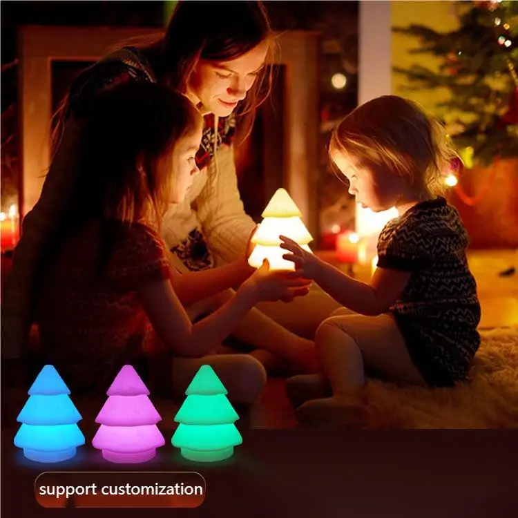 Cute Christmas tree silicone pat light night light USB charging silicone rainbow atmosphere light creative cartoon table lamp