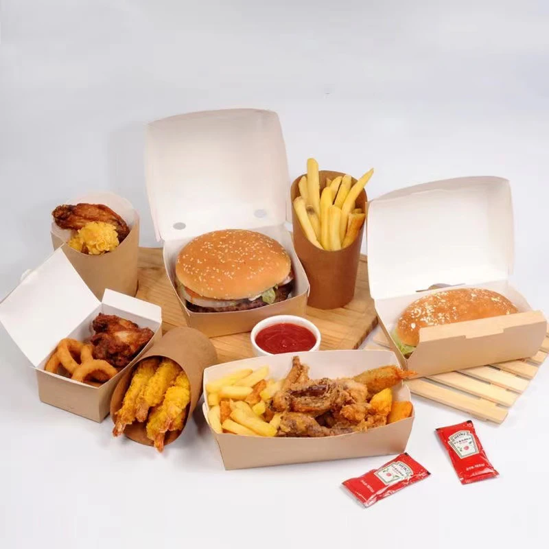 Manufacture Disposable Custom Foldable Takeaway Food Paper Packaging Box for French Fries Hamburger Hot Dog