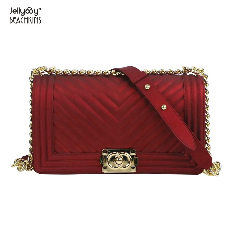 
Jellyooy BEACHKINS Matte Jelly Bags PVC V Stripe Solid Color INS Chic Girl Colorful Large 25cm Jelly Purse Bag 