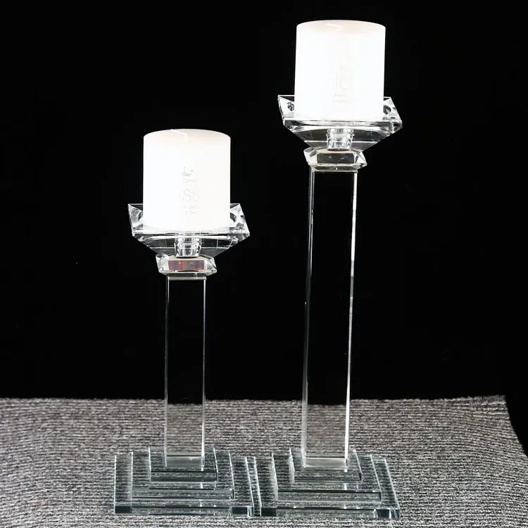 Graceful square tall pillar glass votive hurricane candle holders crystal candelabra wedding candlestick centerpieces for sale