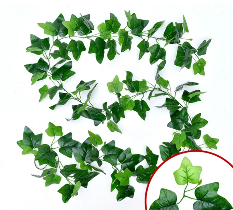 Vine Artificial Vertical Garden Wall Plastic,silk Flower Green Natural , Real Touch Simulation Rattan 2.3m Length Opp Bag
