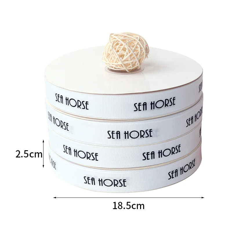 Elegant 2.5 cm 1 inch Pure White Color Ribbon with Black Swatch Silk Single Printing Logo Ribbon