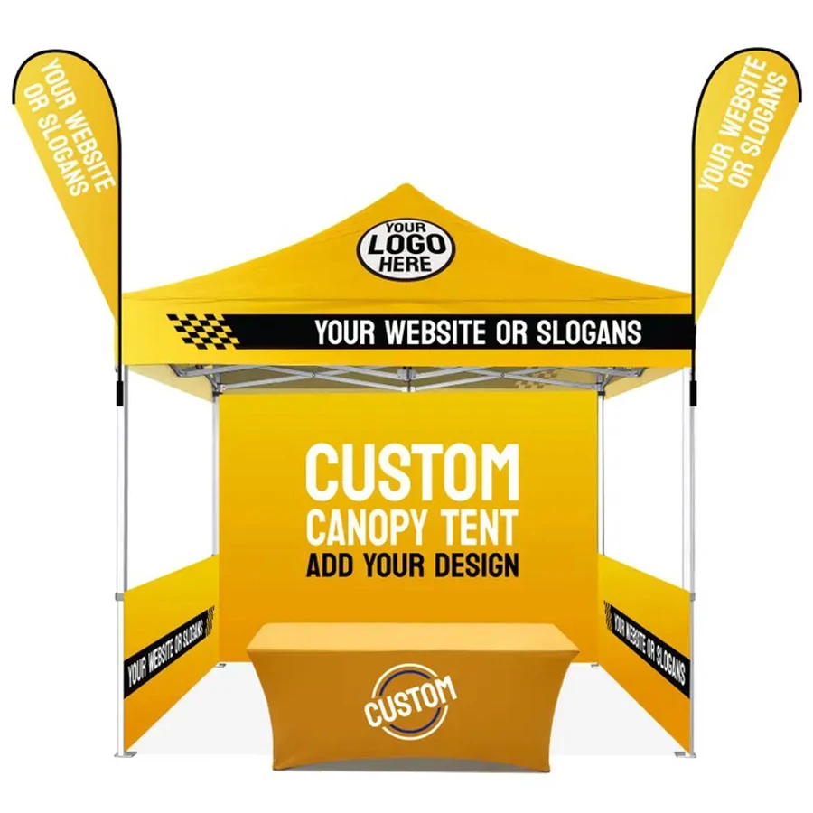 Custom Size Brand Logo Racing Event Competitive Outdoor Tents Exhibition Trade Show Canopy with Flag and Table Cloth