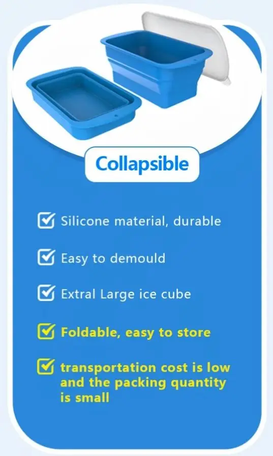 Wholesale Foldable Ice cube tray Freezer bath Silicone Folding Ice Cube Mould with Lid