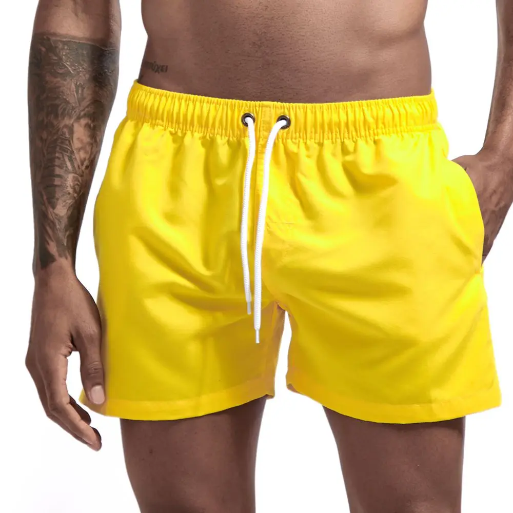 
quality men fashion beach pants 100% polyester breathable solid color large size quick-drying swimming fitness shorts for men 