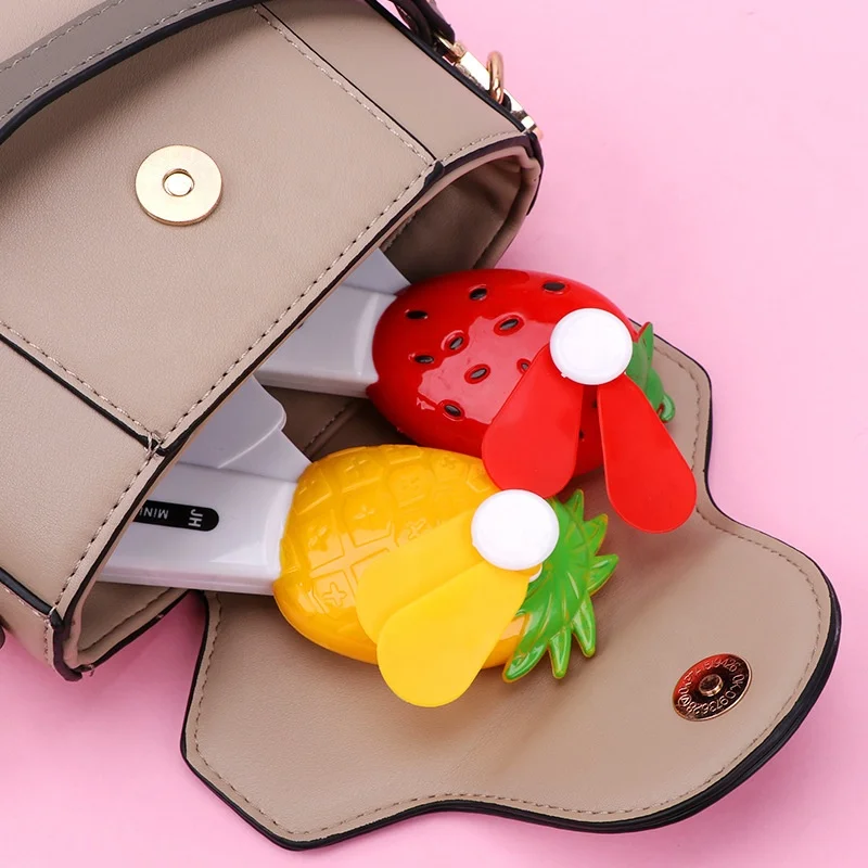 Creative Colorful Gift Small Fan Hand held Cartoon Fruit Portable Hand Pressure Summer Mini Fan with Soft Blade