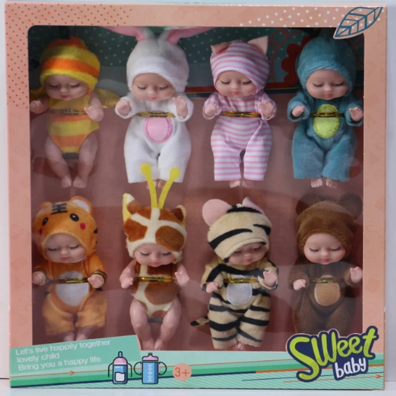 12PCS set 4 inch mini reborn baby dolls realistic tiny dolls with animal clothes cute princess mini dolls