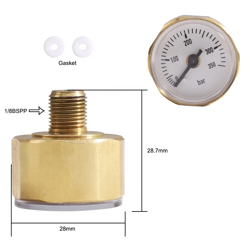 New Diameter 28mm High Pressure Paintball Scuba Regulator Valve 1/8BSPP Thread 350bar Air Gas Pressure Gauge