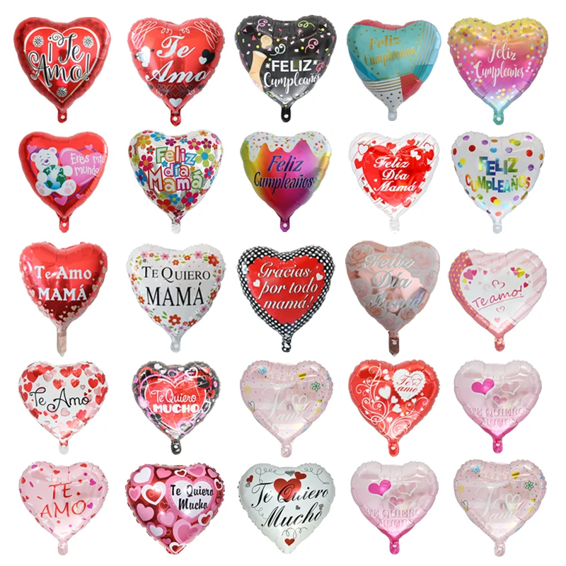 18inch Spanish printed heart-shaped aluminum foil balloon Wedding birthday party decorations Helium floating air balloons