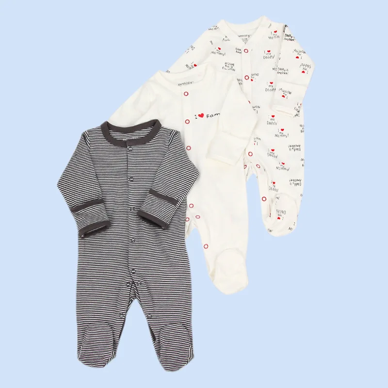 sunnozy  Wholesale infant and toddler cotton soft long sleeve Jumpsuit printing knitted 3 pcs set baby  Outfits Clothes