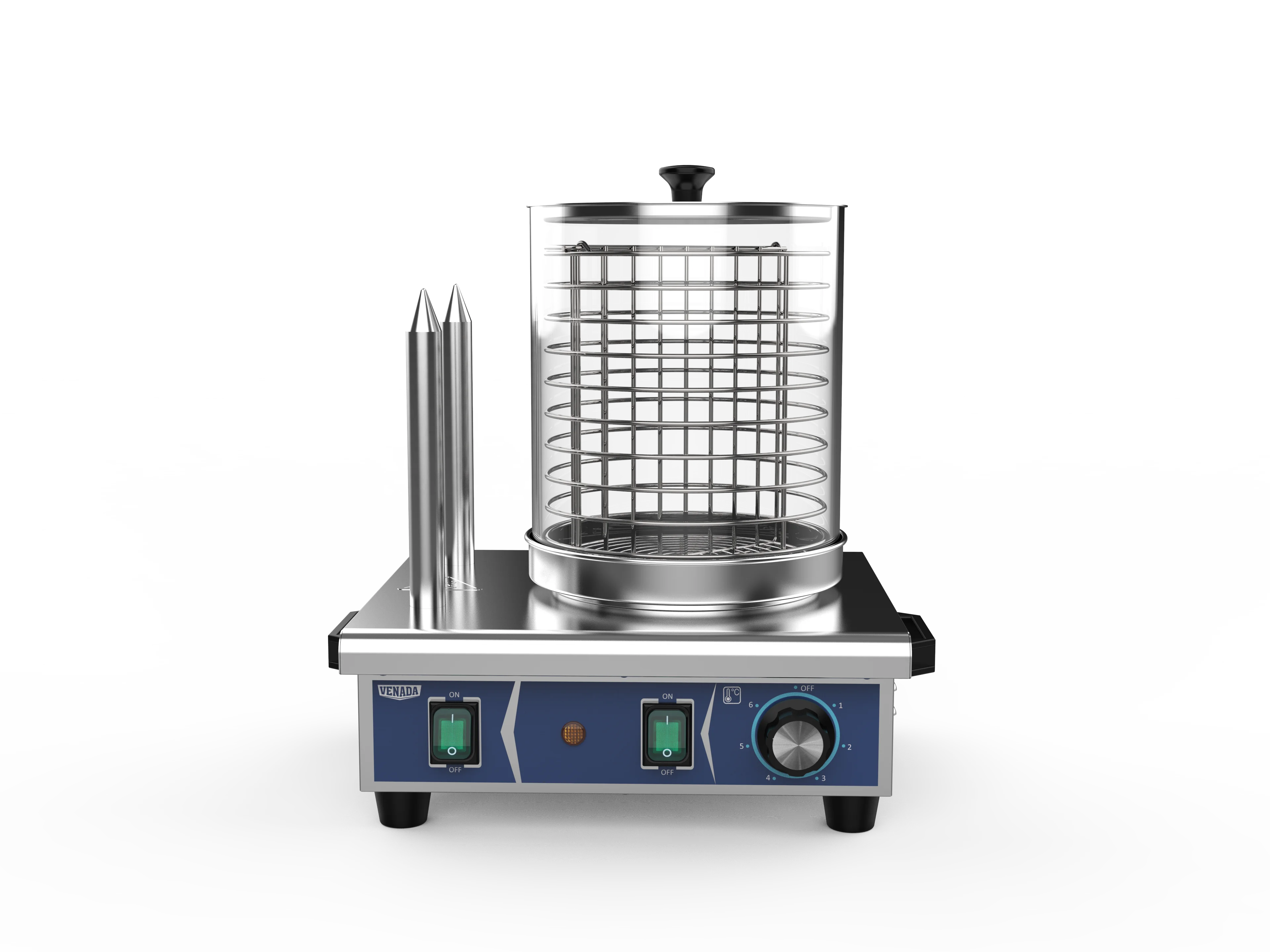 China Factory Wholesale Commercial Cylinder Glass Sausage 2 Sticks Hot Rolling Dog Machine With Warmer Equipment