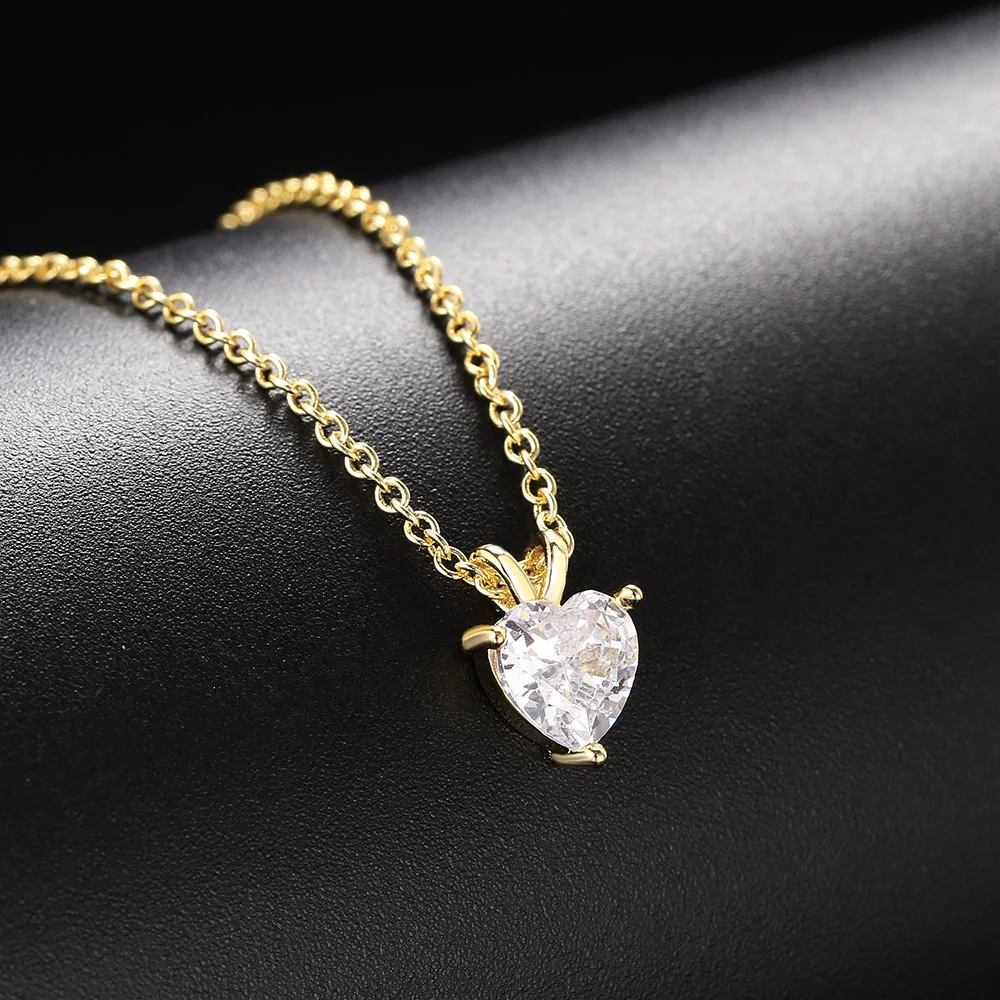 N476 Dainty High Quality Womens Accessories 14K Gold Plated Heart Shape Zircon CZ Diamond Necklace
