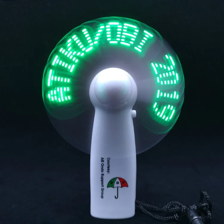 Advertising Promotion Gifts Handheld Portable Fan with LED Logo Cooling Patriotic Light up Mini LED Message Fan
