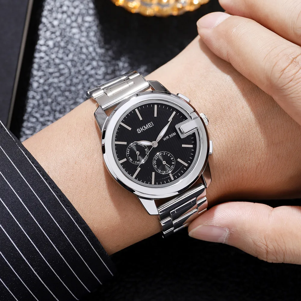Skmei 1962 Luxury Stainless Steel Men Wristwatch Classic Business Quartz Wrist Watch Male Clock