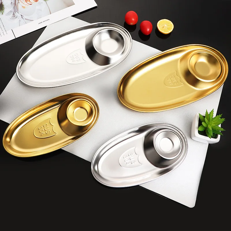 304 Stainless Steel Snack Plates Dinner Plates Camping Dishes Snack Tray  Family Party Restaurant Kitchen BBQ Metal Dinner Plate