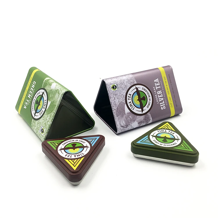 Hot Sale Customized Triangular Shape Tin Box Metal Can With Rolled-In Edge On The Lid And The Bottom