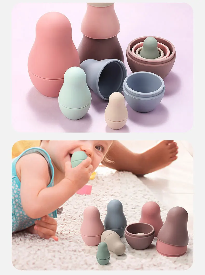 Wholesale Educational Matryoshka Dolls Toddler Colorful Silicone Russian Nesting Toys For Kids
