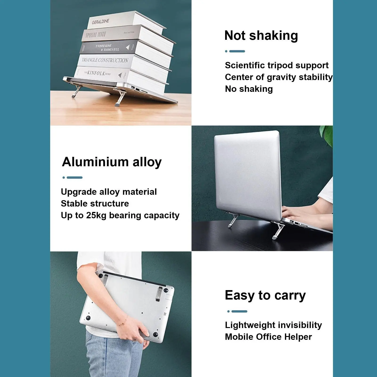 Widely compatibility Aluminum Alloy  Pop-up Metal Leg 3 Gear Adjust Height Invisible Portable Laptop Phone ipad Stand