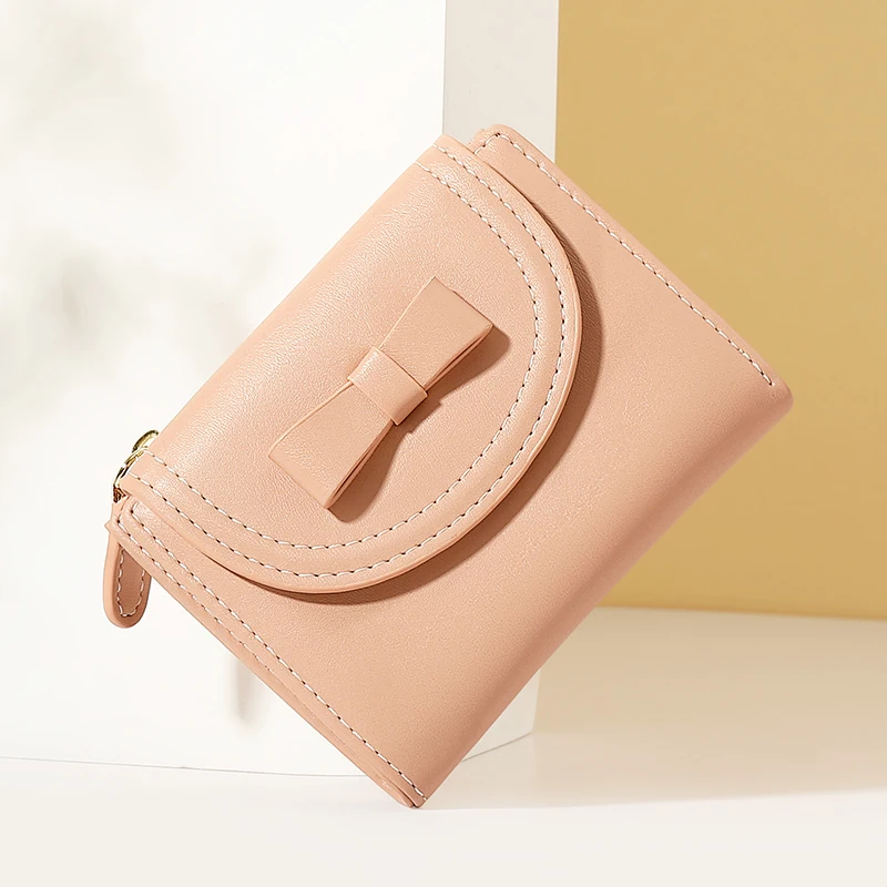 Taomicmic PU Leather For Women Bow-knot  Short Wallet Girls Zipper Coin Purse Key Wallet For Female Daily Clutch Purses