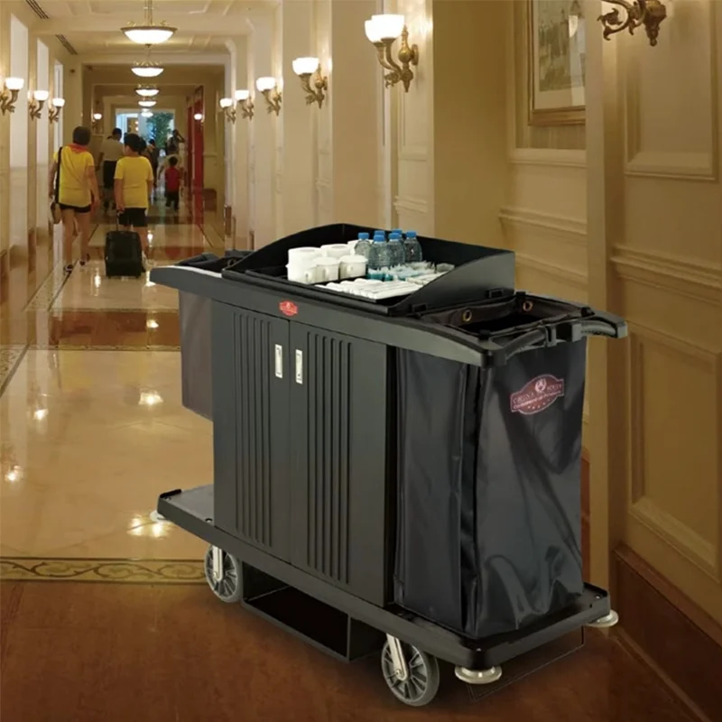 Hotel plastic janitorial cleaning cart commercial cleaning housekeeping trolley room service cart on wheels
