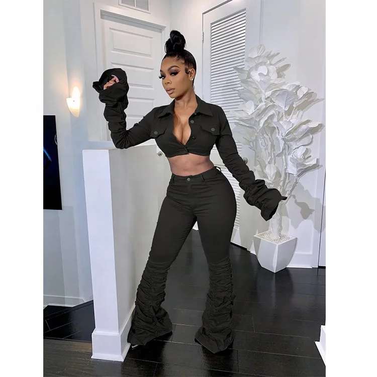 2020 Custom Wholesale New Fashion 2 Piece Womens Set Outfits Stacked Pants Two Piece Set Clothing