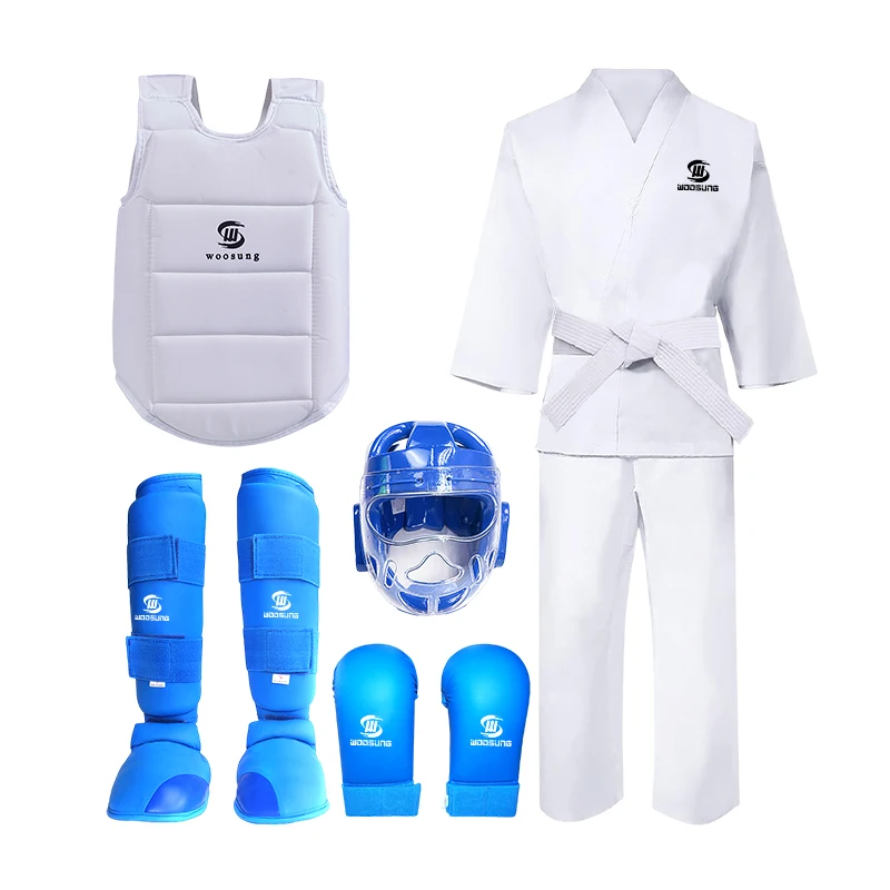 Woosung high quality karate uniform protection helmet chest guard gloves for kids