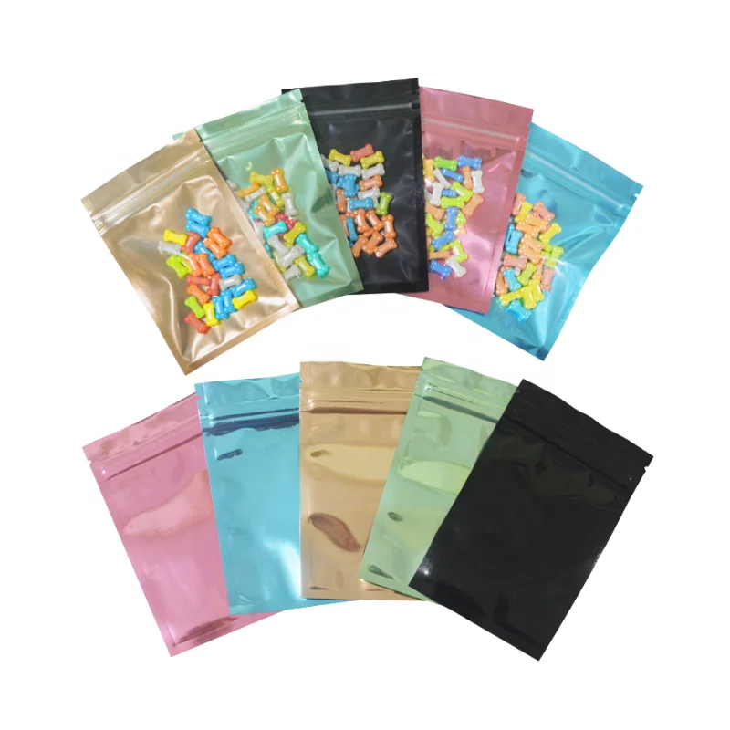 Resealable Glossy Zip Lock Jewelry Candy Food Package Flat Pouches Zipper Clear Front Plastic Mylar Bag