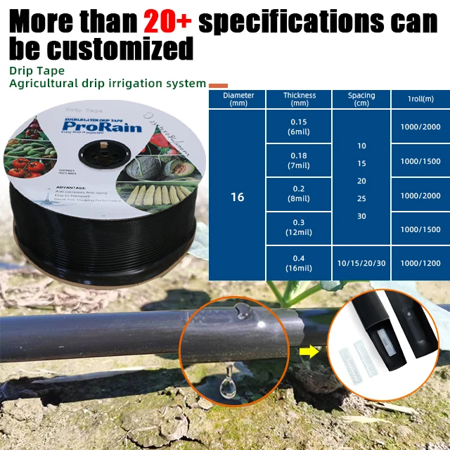 Drip irrigation with thicken 16mm drip tape pipe greenhouse vegetable patch style hose for agricultural irrigation system