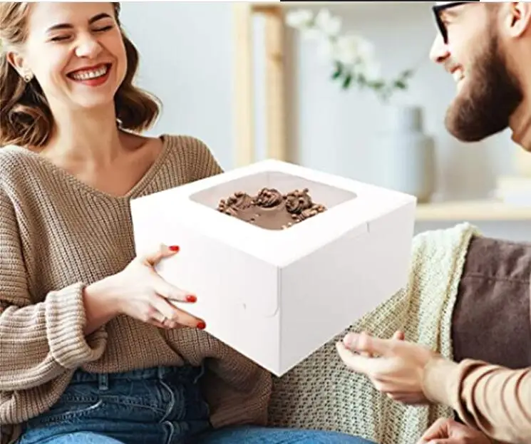 10x10x5 INCH  CHEAP FOLDING WHITE CAKE BOXES WITH WINDOW