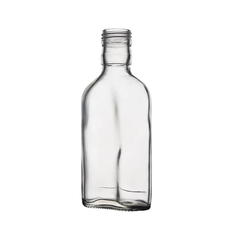 Berlin Packaging Transparent Flat Hip Whiskey Bottle Wholesale Sizes Custom Empty Packing Flask Glass Vodka Juice Bottle