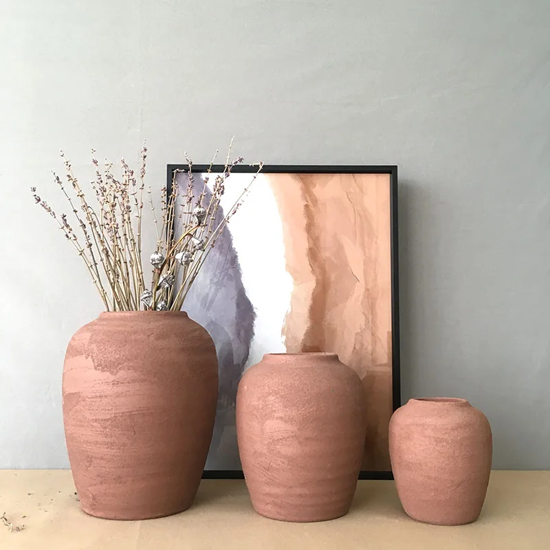 Wholesale Clay Vases Ceramic Chinese Small Home Decor Vase Set for Living Room Simple Handmade Rustic Custom Flower Vase