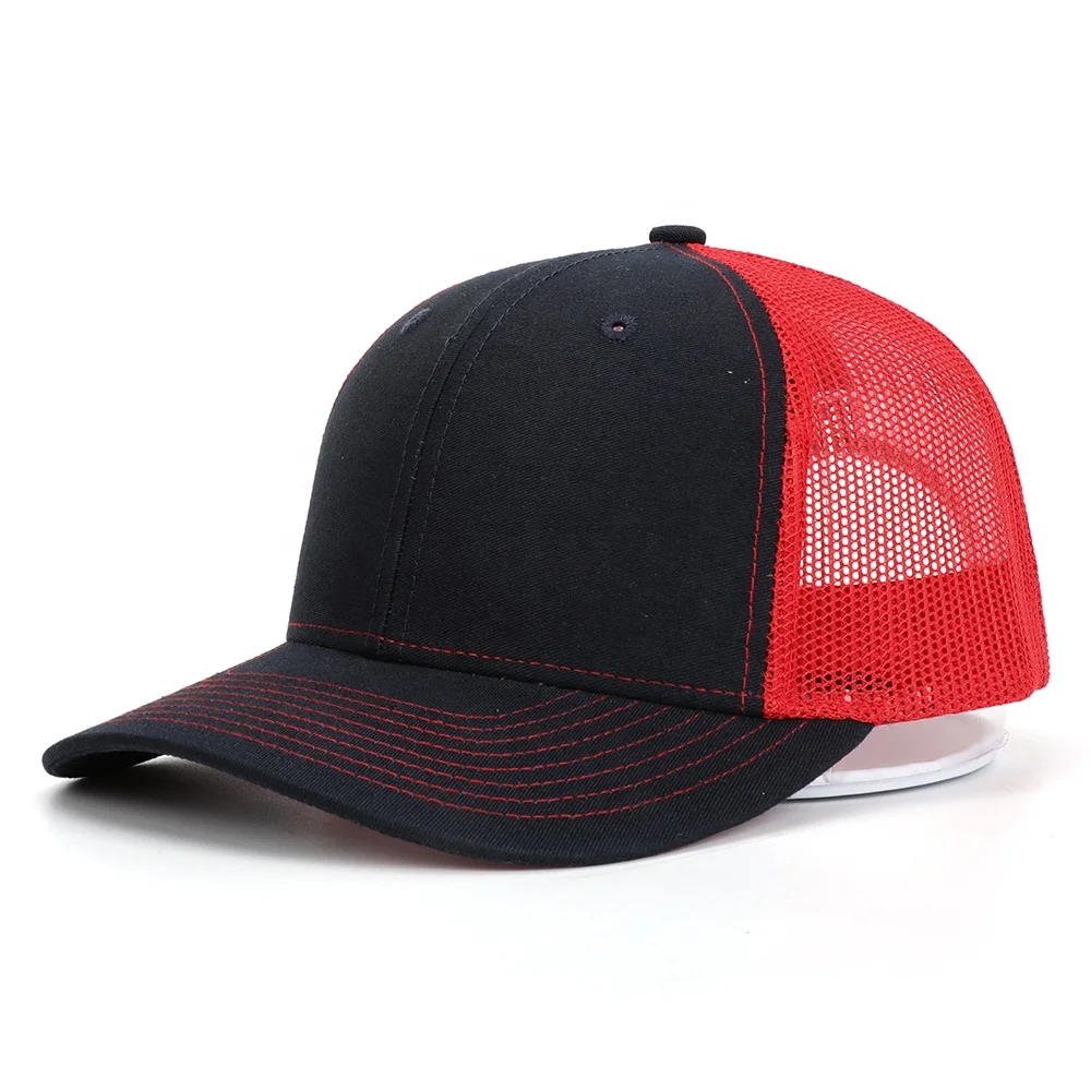 Custom Youth Woven Patches Fish Tag Heather Red Royal Mesh Hats Men Trucker Cap