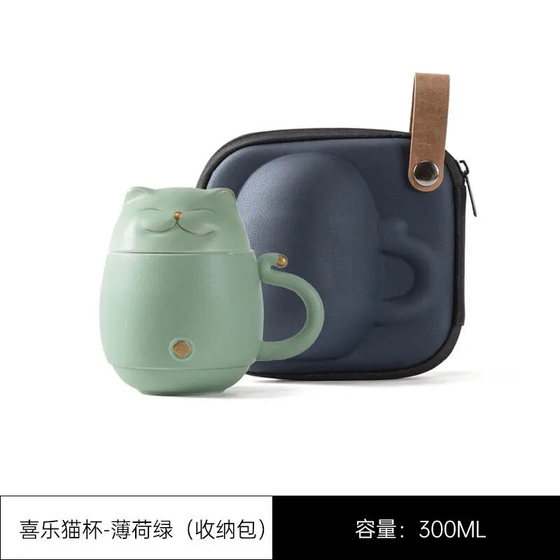 Travelling Tea Set Porcelain Kung Fu Teaware Sets Outdoor lucky cat Portable Teapot set