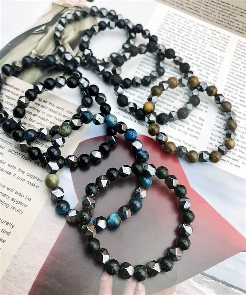 Wholesale Natural crystal beads bracelet tiger eye bracelet woven hematite natural lava stone bracelet for Men and women