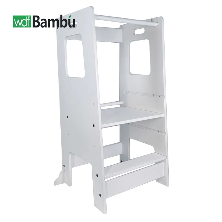 WDF New Product montessori learning tower foldable kids step ladder chair stool bamboo learning tower for kids stand