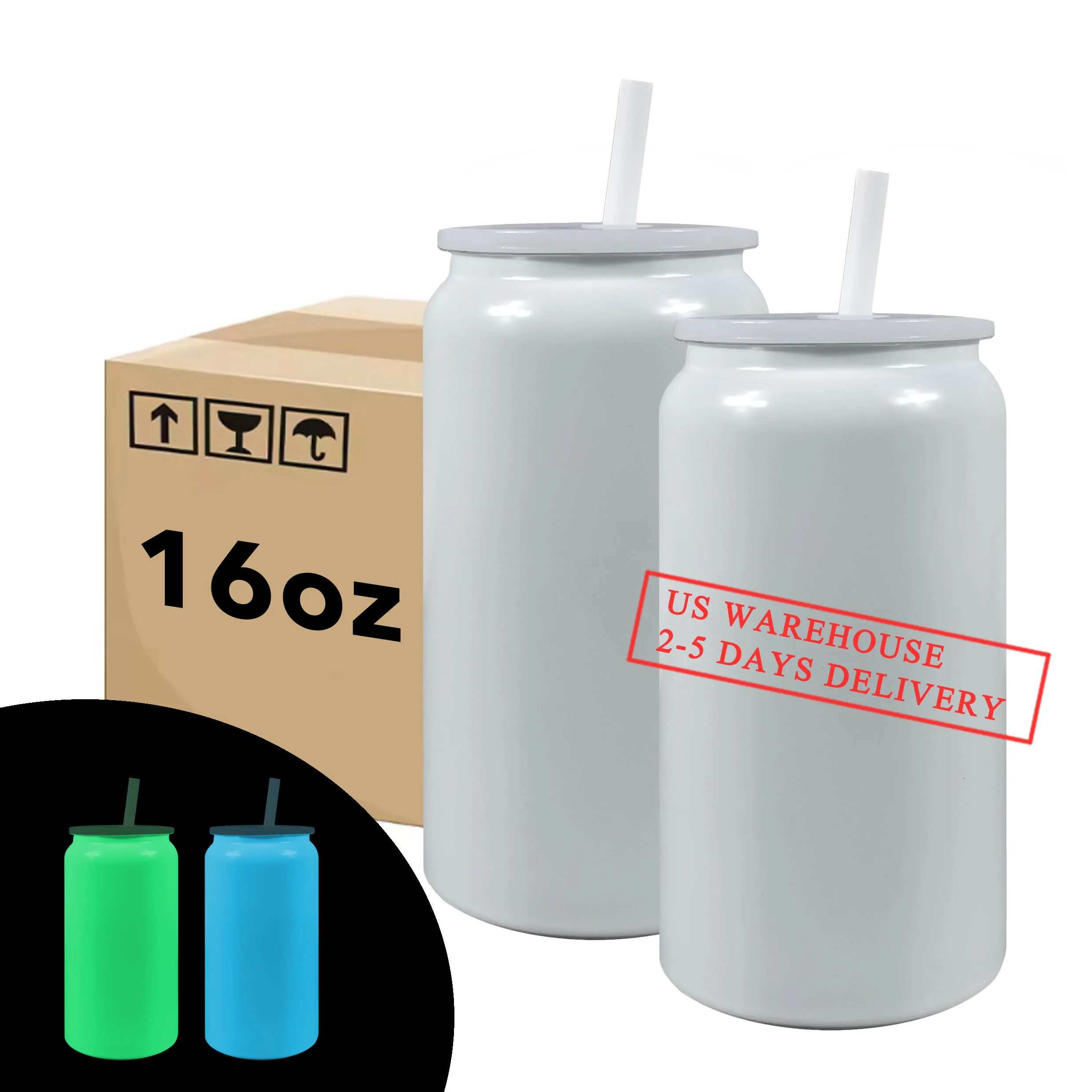 USA Warehouse 16oz Halloween Luminous Color Changing Cups 16 oz Glow in the Dark Insulated Stainless Steel Sublimation Soda Can