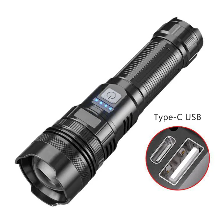 USB Rechargeable LED Flashlights XHP50 XHP70 Super Bright Zoomable Waterproof 5 Modes Powerful Flashlight for Camping Emergency