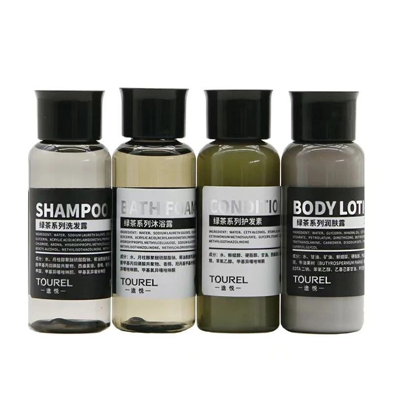 Wholesale Custom Hotel Amenities Luxury Hotel Guest Bedroom Toiletries Green Tea Fragrance Disposable Shampoo Kit