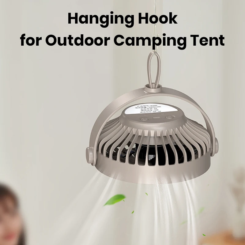 Outdoor Camping Fan Adjustable Rotatable 2000mAh Rechargeable Ceiling Tripod USB Fan with LED Light Hanging Hook for Tent Car
