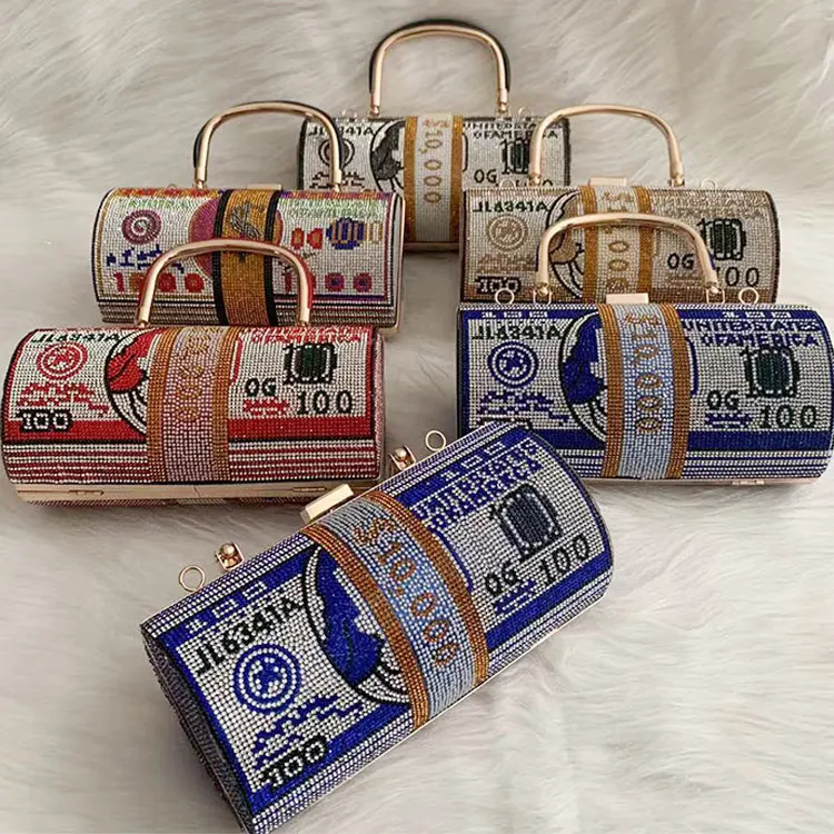 
Wholesale Shaped $100 Dollars Rhinestone Crystal Money Bag ladies evening bag 