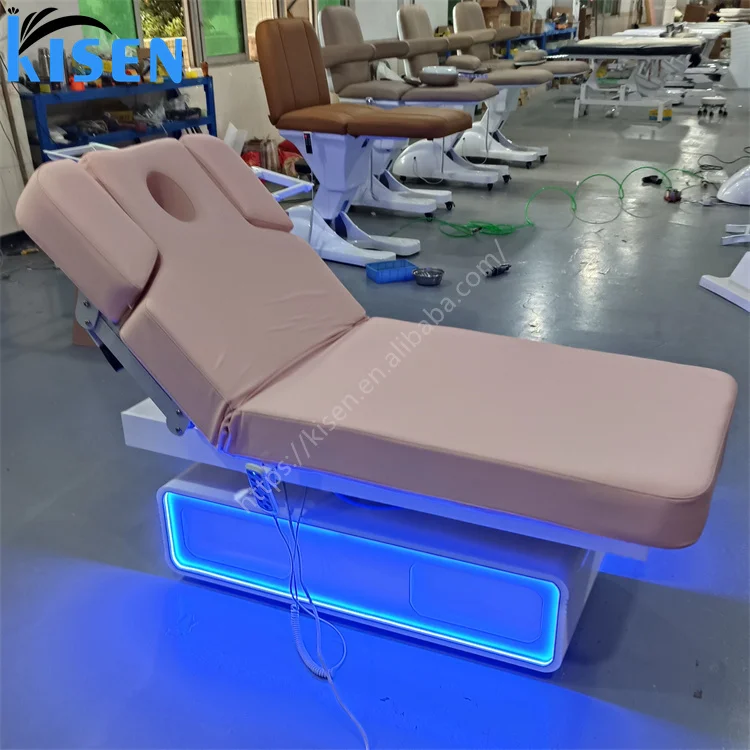 Kisen Hottest king size facial cosmetic beauty salon eyelash bed 3 motor automatic electric massage tables & bed for salon spa