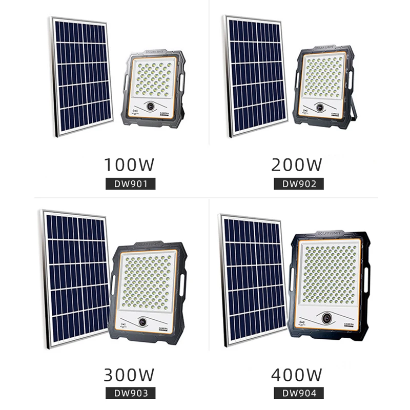 IP67 Outdoor Solar Powered Panel Motion Sensor Flood light 200w 300w CCTV Security Camera 100w