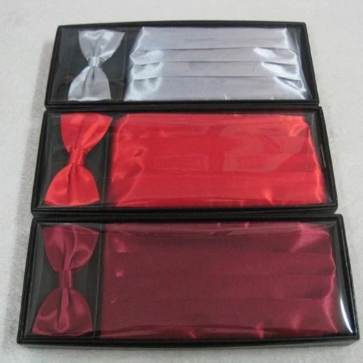 Black Blue Men Cummerbund Silk Solid Color Bow Tie Set Pocket Square Formal Tuxedo Suit Accessories