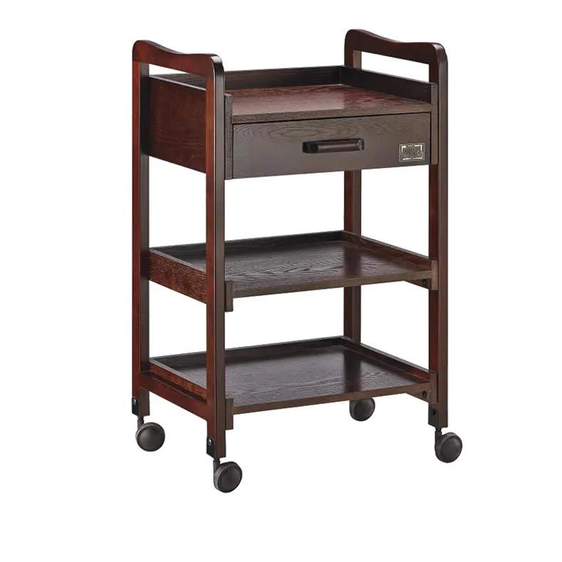 Natural Wood Wheeled Service Trolley for Barbershops Hair Salons Beauty Salons Factory Made Hot Sale
