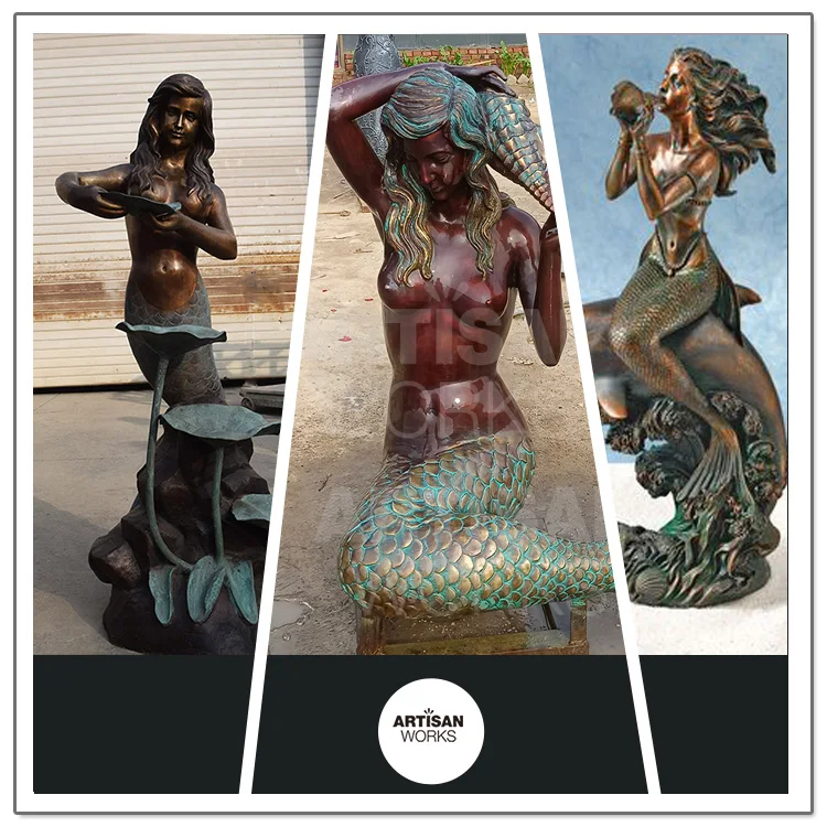 Индивидуальная абстрактная большая наружная бронзовая женская статуя русалки в натуральную величину