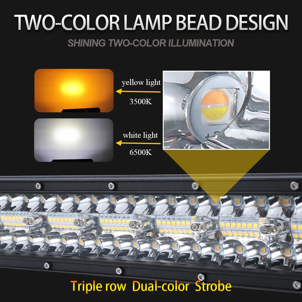 
Driving Lamp Light Bar Offroad Truck Dual Color 8D Tri 3 Row Amber Strobe Led Light Bar 