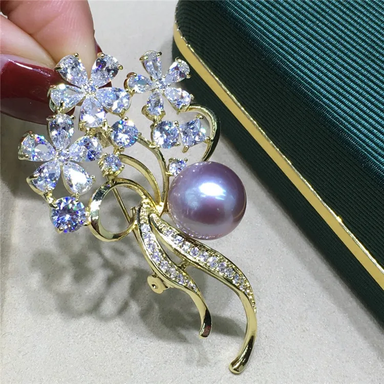 Elegent Luxury Brooch Flower Petal Purple Pearl Brooch